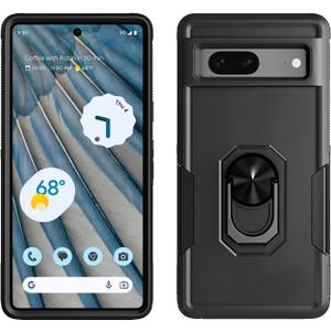 MIUOLV for Google Pixel 7A Case, Pixel 7A Phone Case with Magnetic 360 Rotating Ring Holder Kickstand, Dual Layer [Military-Grade] Shockproof Protective Case for Pixel 7A Black