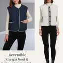 Women's Fall Reversible Vests Casual Button Down Sleeveless Sherpa Vest Fleece Padded Gilet Outerwear Jacket Coat, L