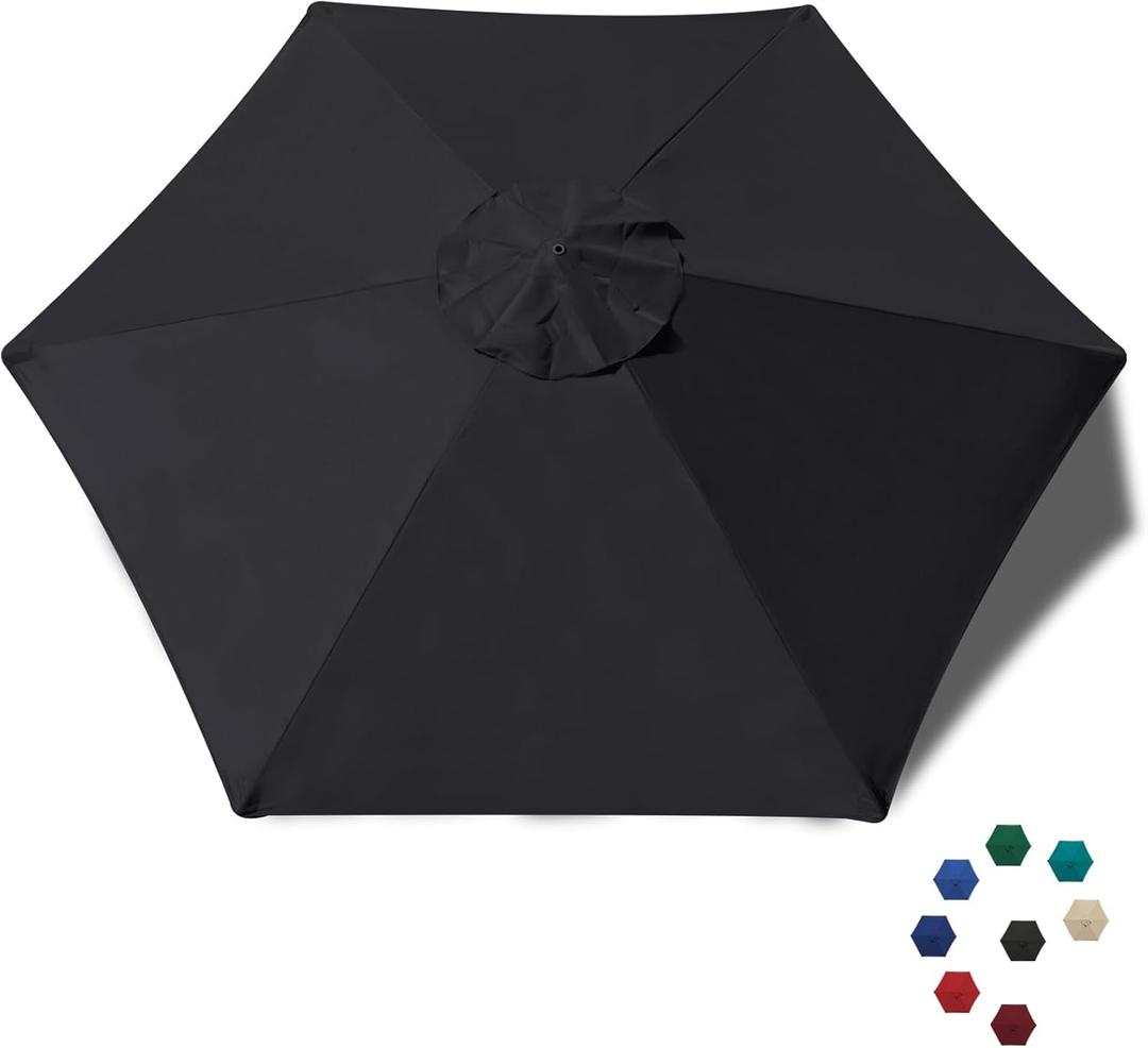 EliteShade USA 7.5FT Replacement Covers 6 Ribs Market Patio Umbrella Canopy Cover (CANOPY ONLY) (Black)