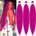 Magenta Braiding Hair Pre Stretched Pink Weave Bundles Hair Extensions for Braids 26 Inch Long Yaki Micro Hypoallergenic Knotless Colored Pink Crochet Box Braid (26 In 3 Packs)