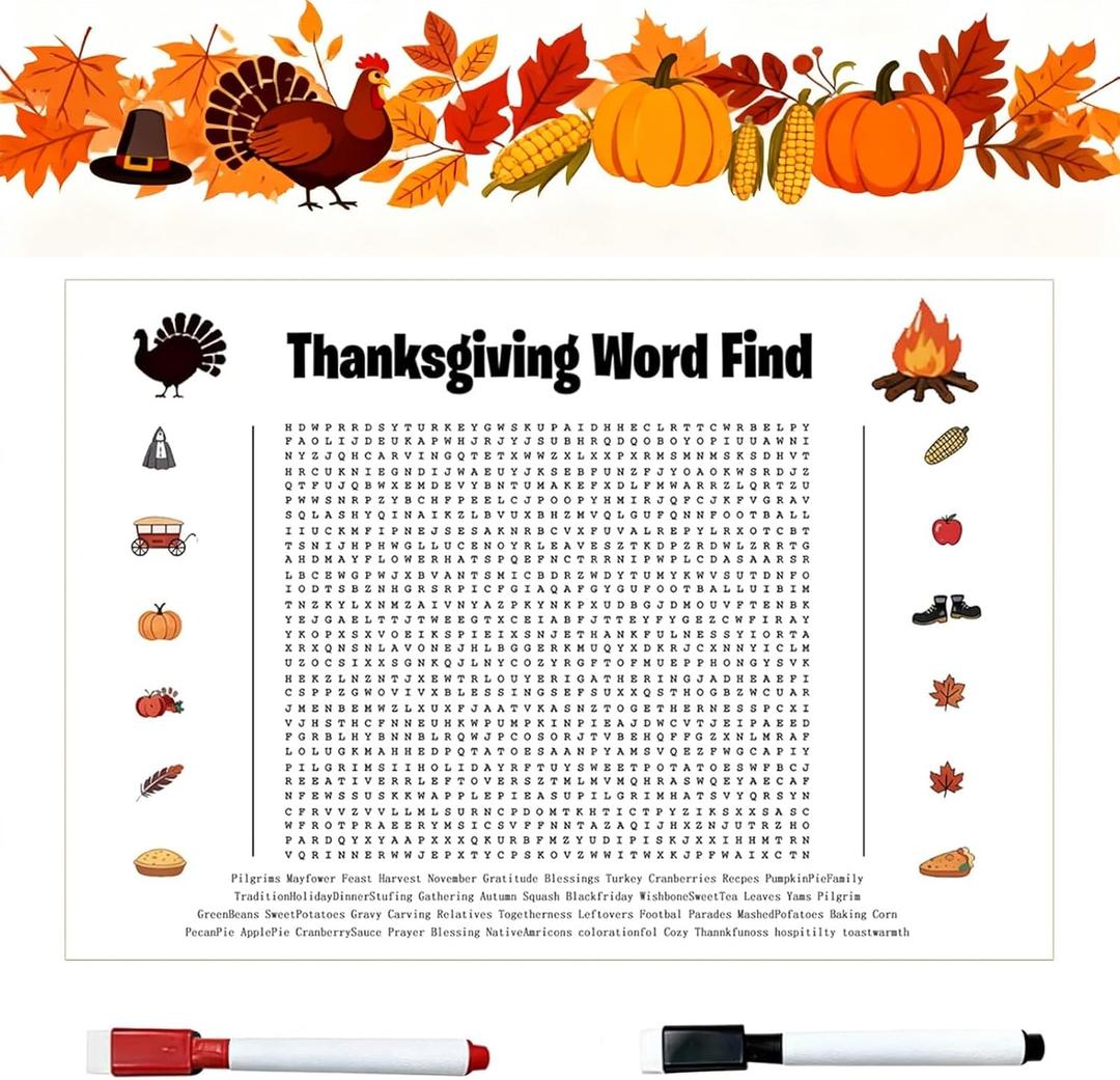 Jumbo Thanksgiving Word Search Poster Giant 36"x24" Wall Game with 50 Words Giant Thanksgiving Word Search Giant Word Search Poster Thanksgiving Game for Family Holiday Party decorations(Thanksgiving)