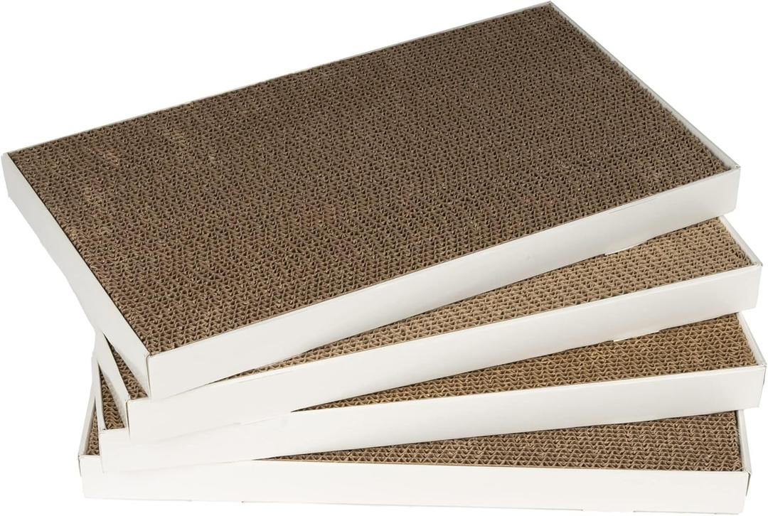 Amazon Basics Corrugated Cardboard Cat Scratchers, 4 Pack, White (4 Piece Set)
