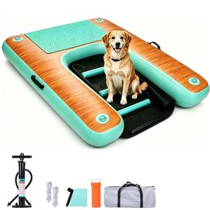 HEYLIFE Inflatable Dog Boat Ramp Up to 220 lbs Floating Pool Lake Blue