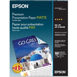 Epson Premium Presentation Paper MATTE (8.5x11 Inches, Double-sided, 50 Sheets) (S041568),Bright White