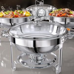 GGIU Chafing Dishes for Buffet Set: 100% Pre-installed Chafers for Catering - Round Chafing Dish Buffet Set with Lids | Chafers and Buffet Warmers Sets | Serving Food Warmer | Chafers Servers Sets