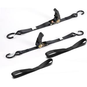 Boat Trailer Transom Ratchet Tie Down Straps Short with Latching Hooks and Soft Loop 2400 LBS, Safety Nylon Straps with Ratchet Buckle to Secure Transport Boat, Pontoon, Jet Ski, PWC, Kayak Motorcycle (Black)