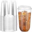 Baderke 50 Sets 20 oz Clear Plastic Cups with Lids,Sturdy Iced Coffee Cups with lids, Disposable Plastic Smoothie Cup for Cold Drinks (EXP 12/11/26)