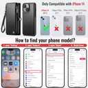 Defencase for iPhone 14 Magnetic Wallet Case Compatible with Magsafe with RFID Blocking Zipper & Card Holder for Women Men, PU Leather Strap Detachable Phone Case for iPhone 14 (6.1 inches), Black