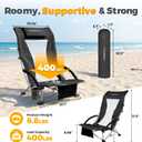 2 Pack Low Beach Chairs for Adults with High Back, Support 400LBS | Portable Beach Chair with 3-Position Adjustable Upper Backrest, Neck Support & Cup Holder for Beach, Caming, Black