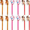 12PCS Inflatable Stick Horse, Blow Up Horse Head on Stick Pony Costume Western Cowboy Cowgirl Baby Shower Birthday Party Decorations Halloween Supplies Favors Props, 38 Inches (Multicolor)