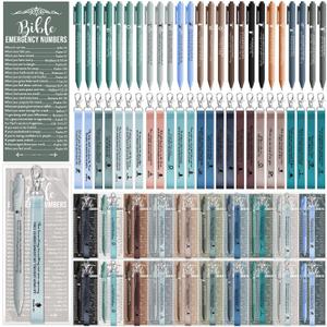 Sinload 25 Set Christian Gift Bulk Bible Emergency Numbers Bookmark with Silicone Keychains Scripture Quote Pen Religious Study Supplies for Mother Day Church Bible Study Group (Boho Color)