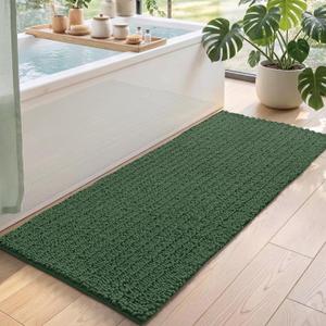 DEXI Chenille Bathroom Runner Rugs 60x24, Bath Mat Non Slip Washable, Green