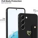 Compatible with Samsung Galaxy S23 Case for Women Girls, Cute Gold Love Heart Pattern with Wrist Hand Holder Stand Soft Silicone Kickstand Protection Cover (Black)
