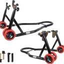 Motorcycle Front and Rear Stand Combo, Fits Most 17" Sport and Street Bikes with 4 Adapter Options, Reinforced Stable Lift for Garage Maintenance, Pre-Assembled Wheels 850 LBS Capacity