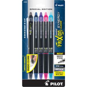 PILOT FriXion Synergy Clicker Erasable, Refillable & Retractable Gel Ink Pens, Extra Fine Point, Assorted Ink Colors, 5-Pack (18244)
