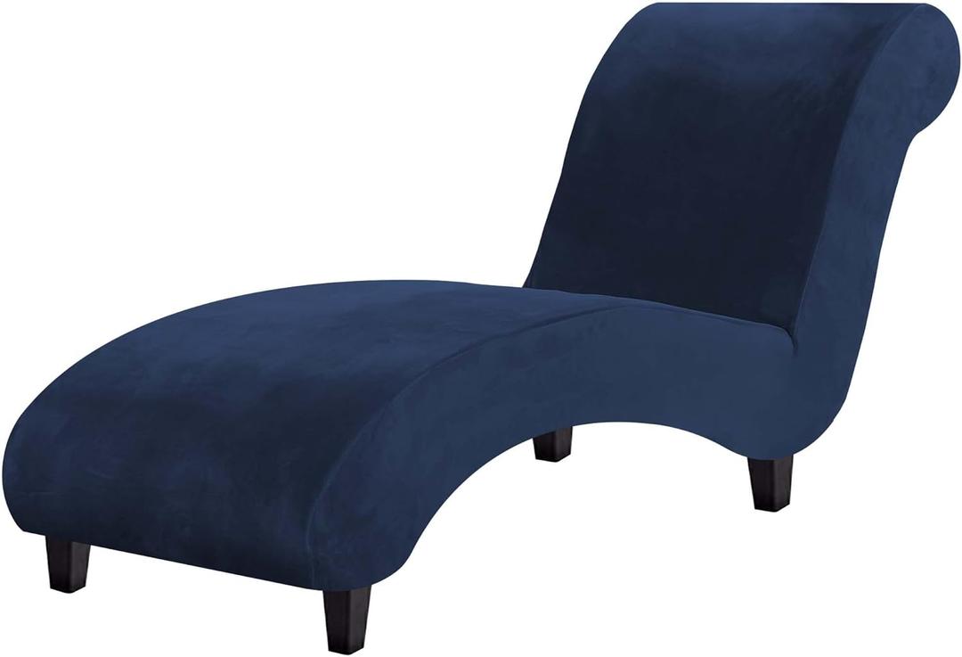 H.VERSAILTEX Chaise Lounge Cover Indoor Velvet Chaise Slipcover High Stretch Lounge Chair Cover Luxury Armless Chaise Cover for Living Room, Machine Washable, Navy