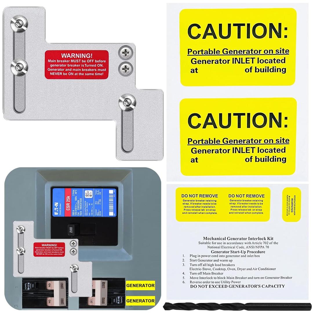 Generator Interlock Kit for Eaton Cutler Hammer Type CH Series 150 or 200 amp Panels TAN Breaker ONLY,Horizontal Main Generator Interlock Kit,1 1/2 Inch Spacing Between Main and Branch Breaker