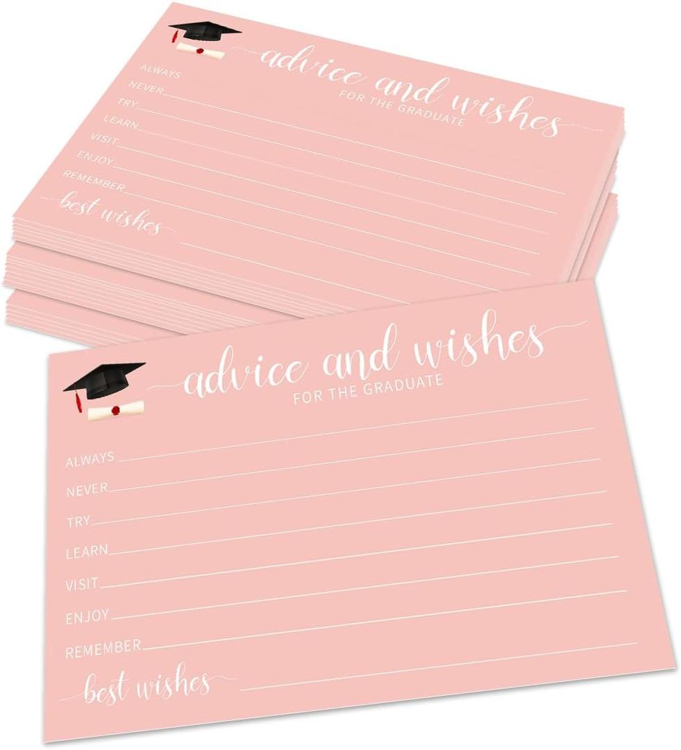30 Pcs Graduation Advice And Well Wishes Cards For Graduates - Class Of 2025 Grad Cap & Diploma Fill-In Style Advice Cards For High School, College Grad Announcement Party Supplies (Pink) - A04