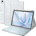 Harvopu Compatible for iPad Air 11-inch/Air 5th 4th Generation Case with Keyboard - Backlit Detachable, Folio Cover with Pencil Holder for iPad Air 11 Inch M4/M3/M2, Air 5/ Air 4 (Boho Off-White)