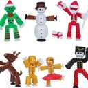 Zing StikBot Christmas Crew Pack 7 Festive Themed Poseable Action Figures with Holiday Accessories, Stop Motion Animation Toy for Kids