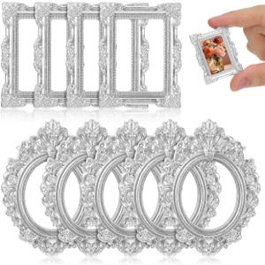 PRETYZOOM 12pcs Mini Frames Old DIY Miniature Hotel Home Rustic Poster Textured Oval Ornament Jewelry Props Vintage for Embossed Shop Small Hanging Wall Silver Frame Party Ornate Antique