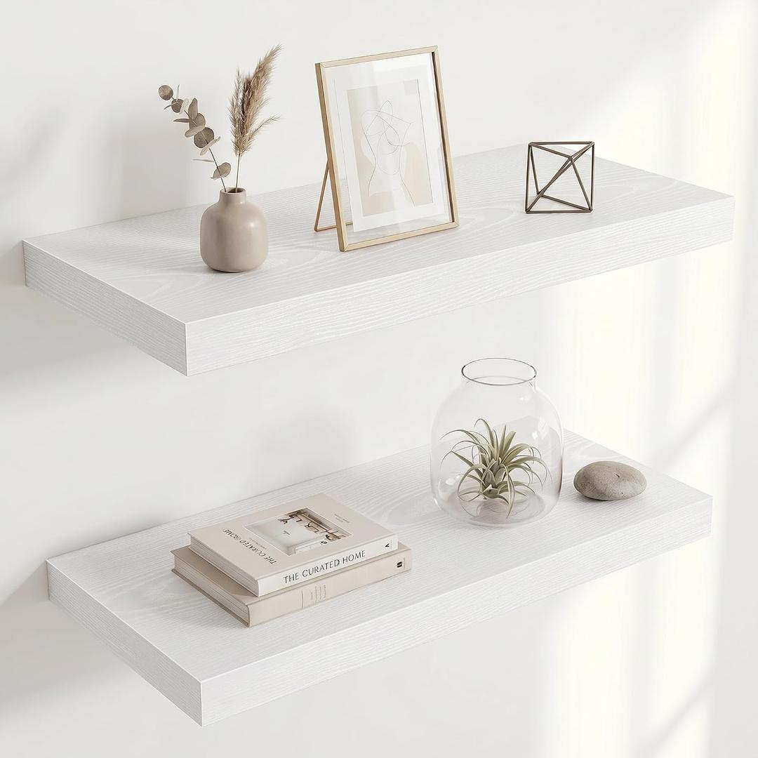 Acovy 10" Extra Deep Floating Shelves for Wall, 24" Long Wood Wall Shelves Set of 2 for Bathroom Bedroom Kitchen Living Room Laundry Room, Modern Floating Shelf for Home Decor