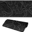 Large Computer Mouse Pad with Non-Slip Base for Desktop, Cute Gaming Mouse Mat with Stitched Edges, Long Extended Anime Mousepad for Laptop, 31.5 x 11.8 inches (Black Topographic Map)