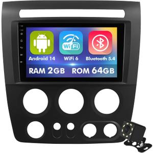 9 Inch IPS Touchscreen Android 14 Car Stereo for Hummer H3 2005-2010 with Wireless CarPlay & Android Auto 2+64GB Car Radio, Support WiFi 6, Bluetooth,5.4, Backup Camera, SWC
