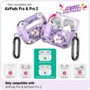 Wenew Case for AirPods Pro & Pro 2 Case Cover with Lock, Phone Stand, Cleaning Tool, Clip, Women Full Body Hard Shell, Compatible with Magsafe, One-Click Pop Open Lock (Purple 2, AirPods Pro & Pro 2)