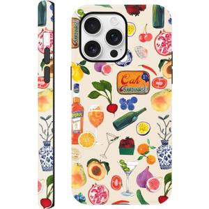 Summer Phone Cases for iPhone 16 Pro Max - Hybrid Duty 2 in 1 Full Body Rugged Shockproof Trendy Phone Cover, Coquette Phone Cases for Woman Girl - Lemon Fruit Flower Shell Aesthetic
