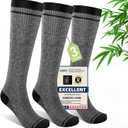 Mens Compression Socks for Men Women (3 Pairs) 15-20 mmHg Bamboo Viscose Knee High Sock for Travel L/XL (Light Gray)