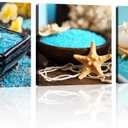 TutuBeer Wall Art Spa Still Life with Blue Zen Wall Art Spa Canvas Wall Art Zen Spa Pictures Print on Canvas for Bathroom Bedroom Spa Room Decor Stretched and Framed 3 Panels Each Panel 20x20inch