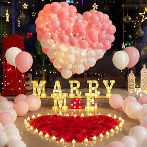 6132pcs Marry Me Marquee Light Up Letters- LED Letter Number Light Sign with Round Light Rose Petal Balloons Decoration for Proposal Engagement Wedding Home Table Decor White