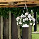 Artificial Flowers for Outdoors with 120 Blooms, Faux Silk Flowers for Outside, UV Resistant Fake Petunias Plants for Hanging Baskets Fence Patio Balcony Garden Cemetery (White)