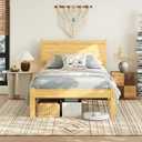 RLDVAY Bamboo Twin Bed Frames, 14 Inch Platform Bamboo Wood Bed with Tall Headboard, No Box Spring Needed, Heavy Duty Metal Slats, Easy Assembly, Noise Free, Twin Size Bed