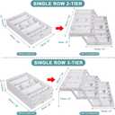 Aobiono Multi Level Smart Drawer Organizer, Multi Tier Expandable Storage Collapsible Foldable Trays for Jewelry, Cosmetics, Makeup, Tools, Battery (White, Single Row - 2 Levels)