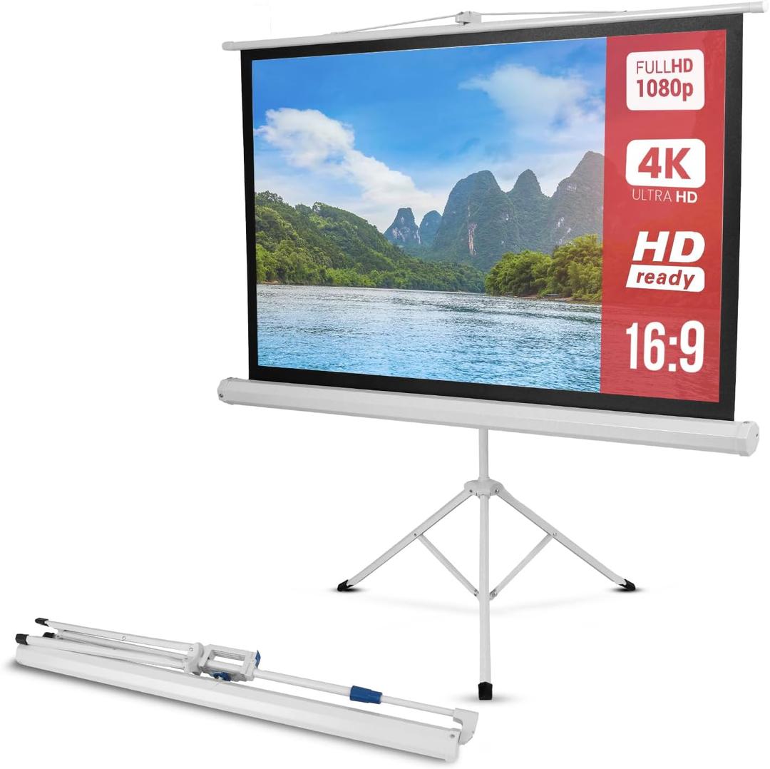 Pyle 50-Inch Outdoor Projector Screen with Tripod Stand, Lightweight Roll-Up Display, Portable Projector with Matte White Fabric for Home Theater, Classroom, and Office Presentations, 4:3 Aspect Ratio