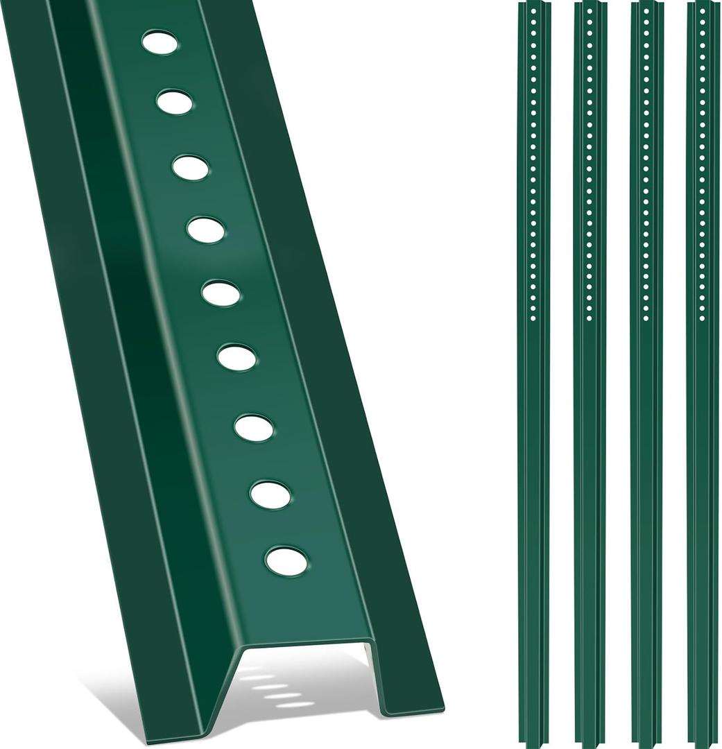 Gisafai 4 Pack 4ft Tall Green U Channel Sign Steel Post with Enamel Coating Heavy Duty Metal Sign Post with Pre Drilled Holes for Easy Mounting