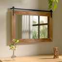 COGOOD Farmhouse Barn Door Mirror - 29" x 22" Rustic Wood Framed Wall Mirror for Bathroom, Living Room, Entryway Wall Decor (Brown)