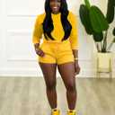 TOPSRANI Womens Two Piece Outfits Bodycon Tracksuit Sweatsuits Hoodie Solid Jogger Biker Workout Lounge Long Sleeve Pant Sets (Yellow, S)