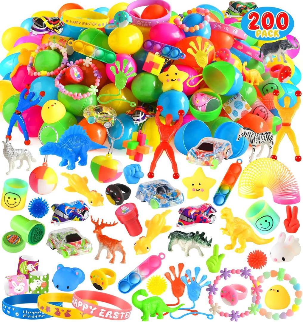 200 Pack Prefilled Easter Eggs with Assorted Toys, Easter Theme Surprise Eggs for Basket Stuffers/ Fillers, Filling Treats, Classroom Prize Supplies, Easter Eggs Hunt Party Favors for Kids - C2