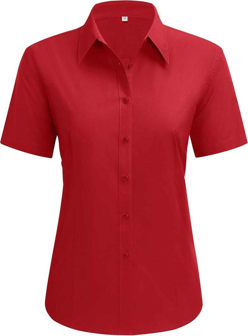 siliteelon Dress Shirts for Women Short Sleeve Cotton Button Down Shirt Basic Button Up Shirt Collared Shirts Work Shirt (Small)
