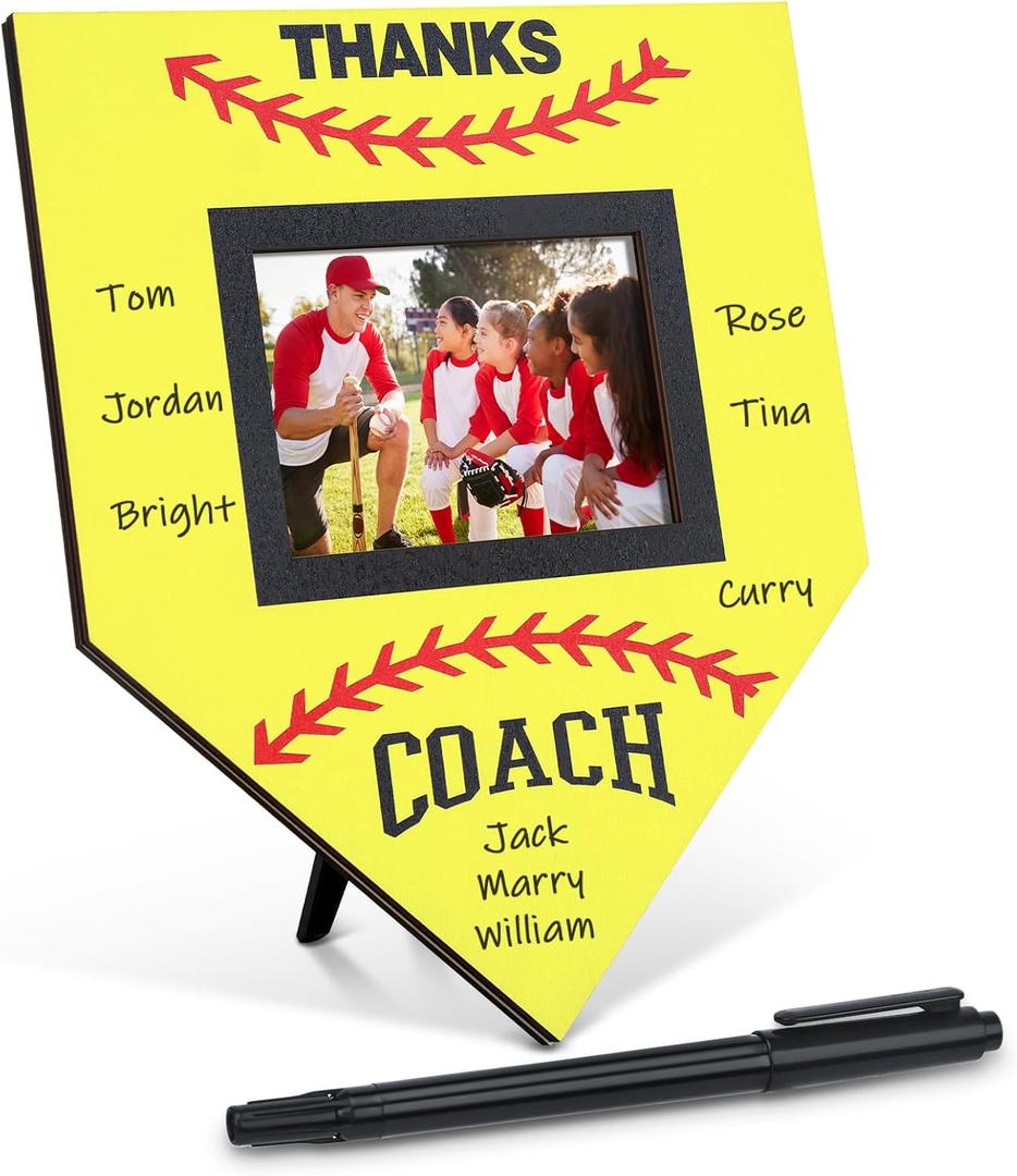 Softball Coach Gift from Team Softball Signable Picture Frame Thanks Coach Gift Fits 4 x 6 Inches Photograph, Coaches Appreciation Home Plate Plaque
