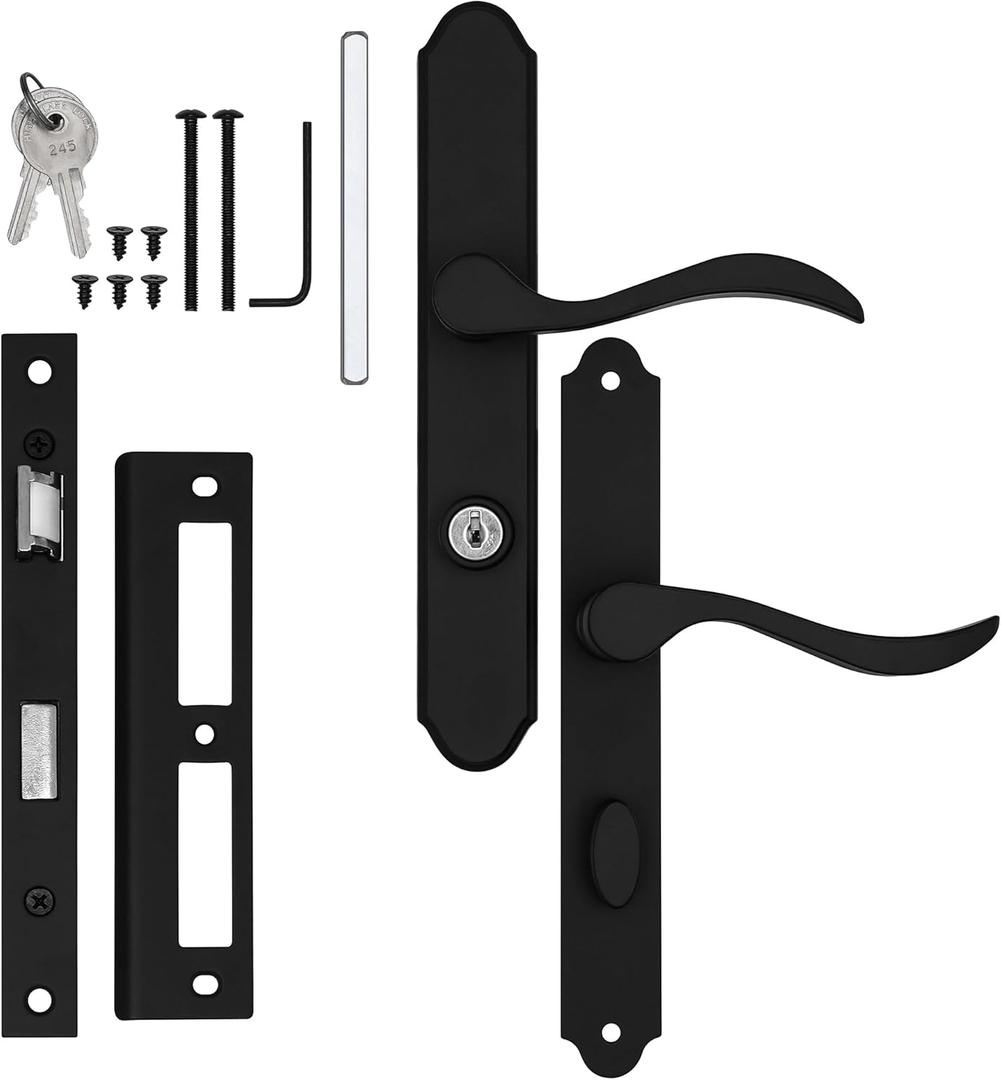 Ideal Security MCMB Curved Mortise Lock Set with Lever Handle for Storm Doors and Screen Doors, Replacement Handle for AluminArt Storm Doors, Matte Black