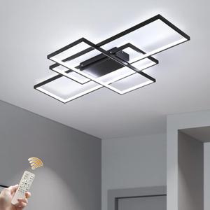 GEADI Modern 41.3in 3-Square LED Ceiling Light, 68W Black Flush Mount