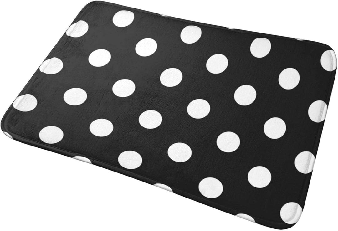 Polka Dot Bathroom Rugs Polka Dots Black White Bath Rug 16 x 24 Inches, Non Slip Bath Carpet, Area Mat Home Decor Accessories for Shower Floor Tub Bedroom Kitchen