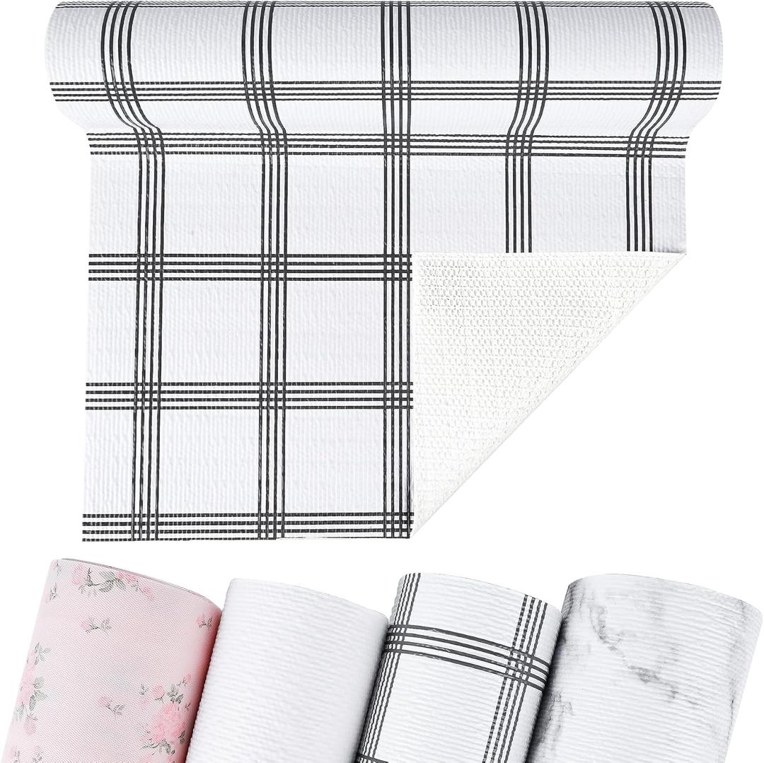 Non-Adhesive Shelf and Drawer Liner for Kitchen Cabinets, 12 in x 20FT Strong Non-Slip Cabinet Liners for Shelves, Refrigerator, Pantry Storage, Bathroom Closet, Easy to Clean & Cut,Stripes