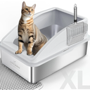 AIPERRO Stainless Steel Litter Box | XL Enclosed Cat Litter Boxes with Lid for Big Cats | High Sided, Anti-Urine Leakage | Non-Stick Bottom & Includes Litter Mat & Metal Scoop | High Sided Meat Litter Box for Big Cats | Anti-Urine Leakage | Non-Stick & Easy to Clean | Includes Litter Mat & Metal Scoop