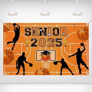 Senior 2025 Basketball Backdrop Banner, 70.8x43.3in, Graduation Party Decor, Sports-Themed Decoration for Class of 2025 Wall Banner for Seniors