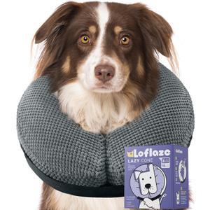 Loflaze Soft Inflatable Dog Cone Collar Alternative After Surgery - Dog Neck Donut E Collar for Large Medium Small Dogs Cats Post Surgery - Recovery Collar to Stop Licking - Grey, XL